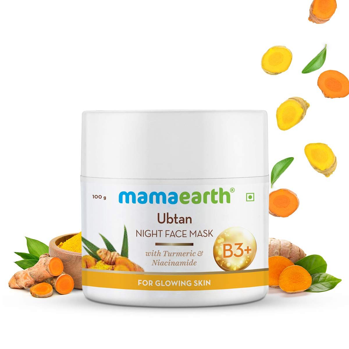 Ubtan Night Face Mask with Turmeric and Niacinamide for Glowing Skin - 100 g