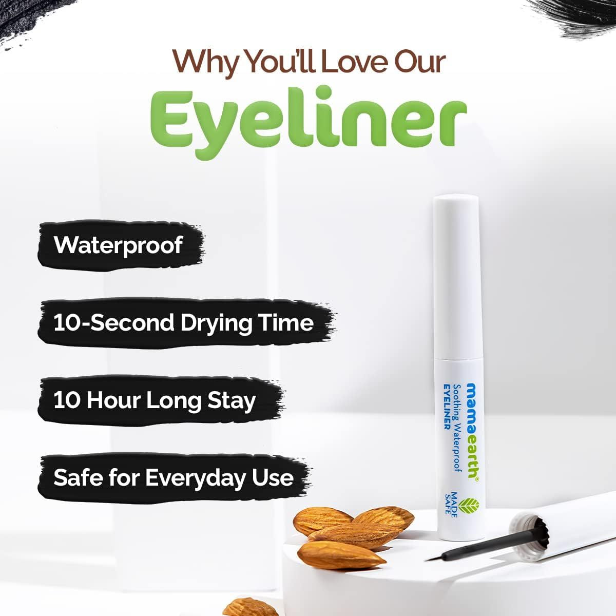 Soothing Waterproof Eyeliner with Almond Oil & Castor Oil for 10 Hour Long Stay - 3.5 ml