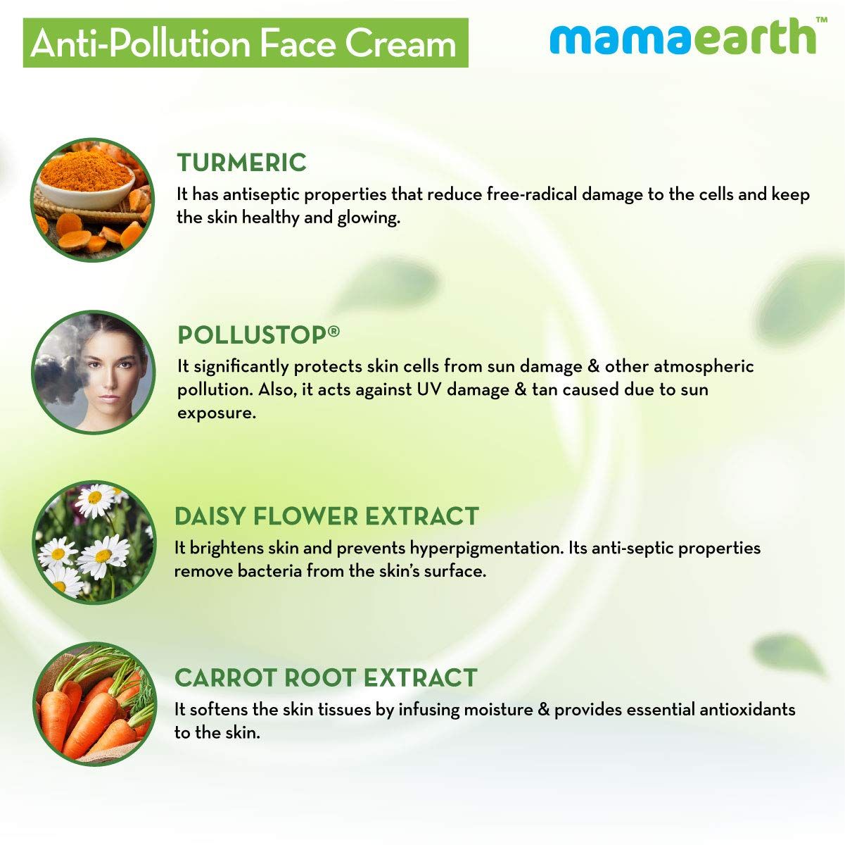 Anti-Pollution Daily Face Cream, for Dry and Oily Skin, with Turmeric and Pollustop For a Bright Glowing Skin - 80ml