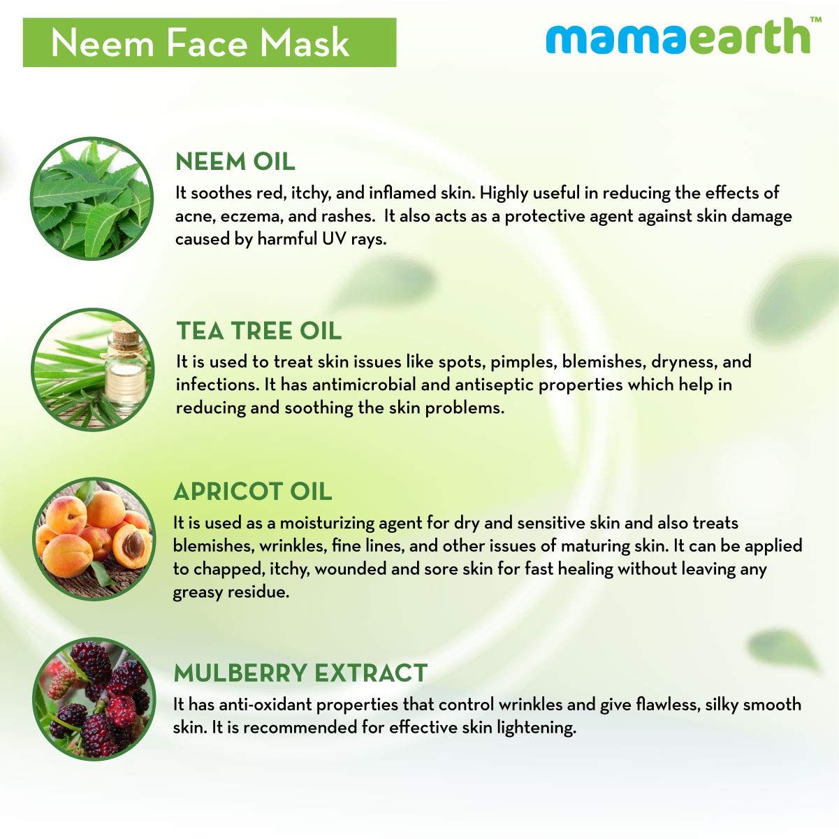 Neem Face Mask with Neem and Tea Tree for Pimples and Zits, 100 ml