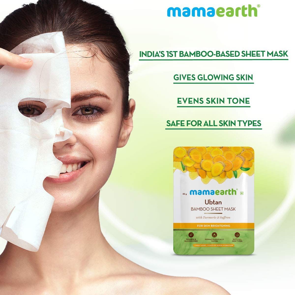 Ubtan Bamboo Sheet Mask with Turmeric and Saffron for Skin Brightening - 25 g