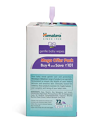 Himalaya Gentle Baby Wipes Mega Offer Pack (4N x 72's) Save Rs.101/-, White, Pack of 1