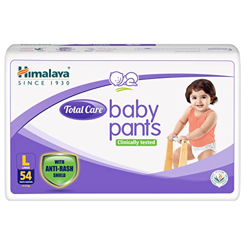 Himalaya Total Care Baby Pants Diapers, Large (L), 54 Count, (9-14 kg), With Anti-Rash Shield, Indian Aloe Vera and Yashad Bhasma, Silky Soft Inner Layer