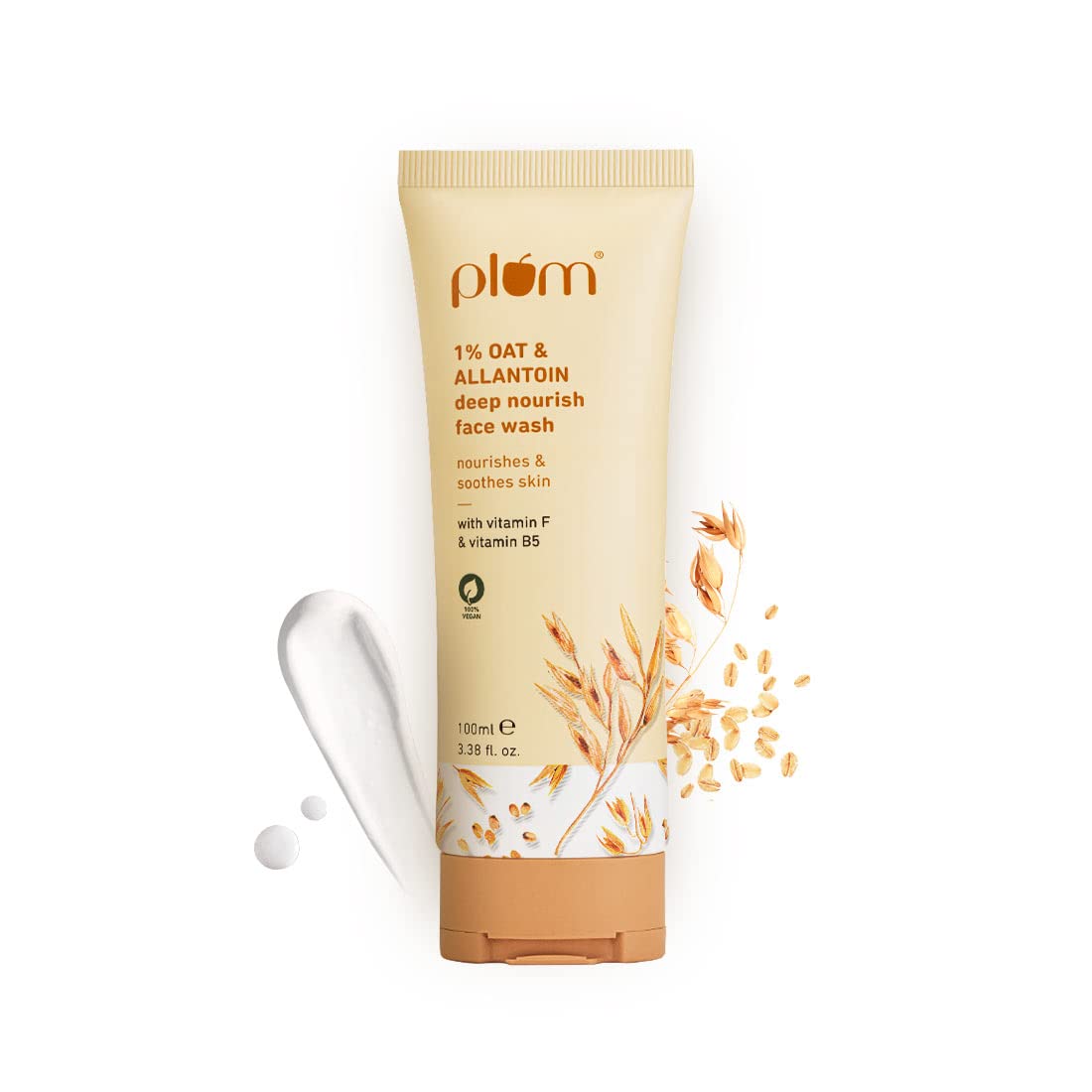 Plum 1% Oat & Allantoin Deep Nourish Face Wash | with Vitamin F & B5 | Nourishes & Soothes Skin | Restores Skin Barrier | Non-drying | 100% Vegan | 100 ml