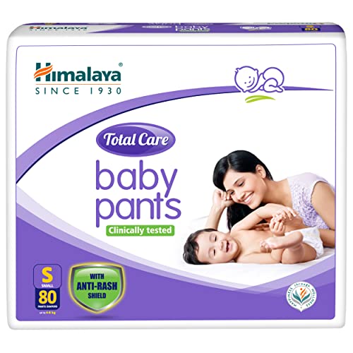 Himalaya Total Care Baby Pants Diapers, Small (S), 80 Count, (4-8 kg), With Anti-Rash Shield, Indian Aloe Vera and Yashad Bhasma, Silky Soft Inner Layer