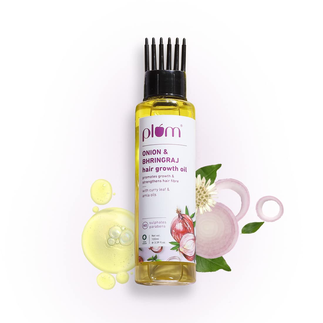 Plum Onion Hair Oil for Hair Fall and Regrowth with Bhringraj Oil, Curry Leaves and Alma Oil I Hair Growth Oil I For Women and Men | Paraben Free I 100ml