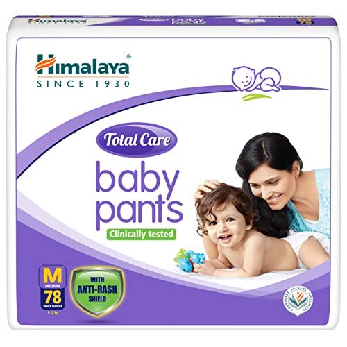 Himalaya Total Care Baby Pants Diapers, Medium (M), 78 Count, (7 - 12 kg), With Anti-Rash Shield, Indian Aloe Vera and Yashad Bhasma, Silky Soft Inner Layer