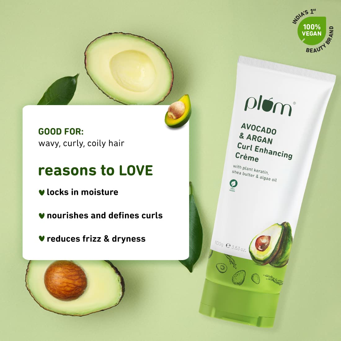 Plum Avocado & Argan Oil Curl Gel for Curly Hair I Curly Hair Product Women & men | Defines Curls, smoothens curls & Hydrates I 110ml
