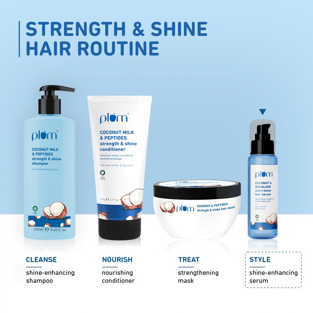 Plum Coconut & Squalane Nutri-Shine Hair Serum | Contains coconut oil, squalane, almond oil | smoothens and adds glossy shine | Paraben-Free | 100% vegan, 75ml