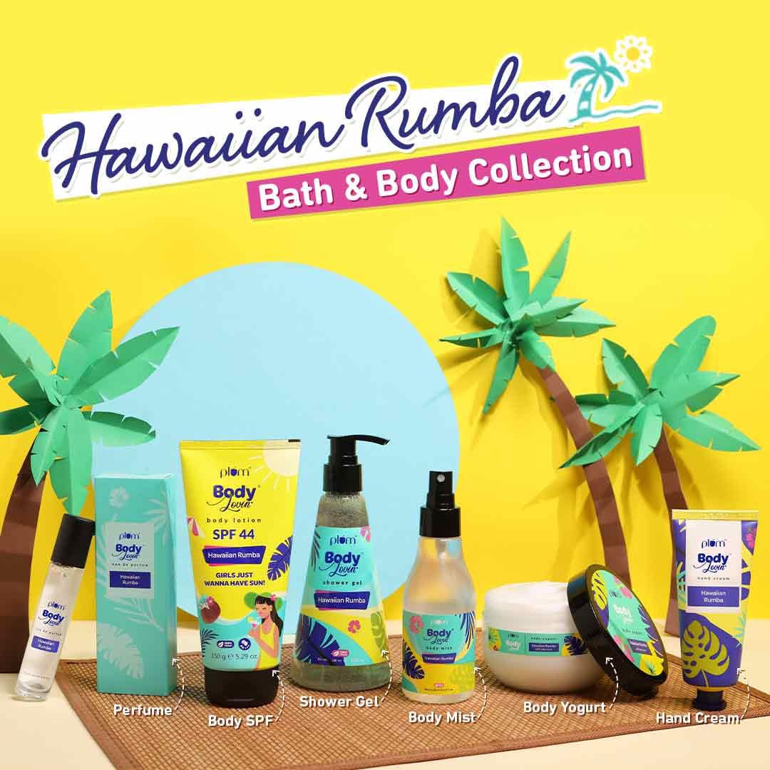 Plum BodyLovin' Hawaiian Rumba Shower Gel | Sulphate-free Bodywash for all-skin types | Fresh Aqua Fragrance for Soft Skin | Nourishing Body Cleanser for long lasting freshness | 240 ml