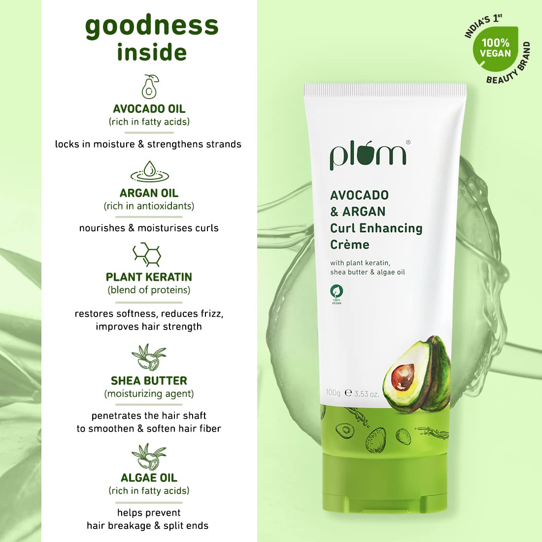 Plum Avocado & Argan Oil Curl Gel for Curly Hair I Curly Hair Product Women & men | Defines Curls, smoothens curls & Hydrates I 110ml