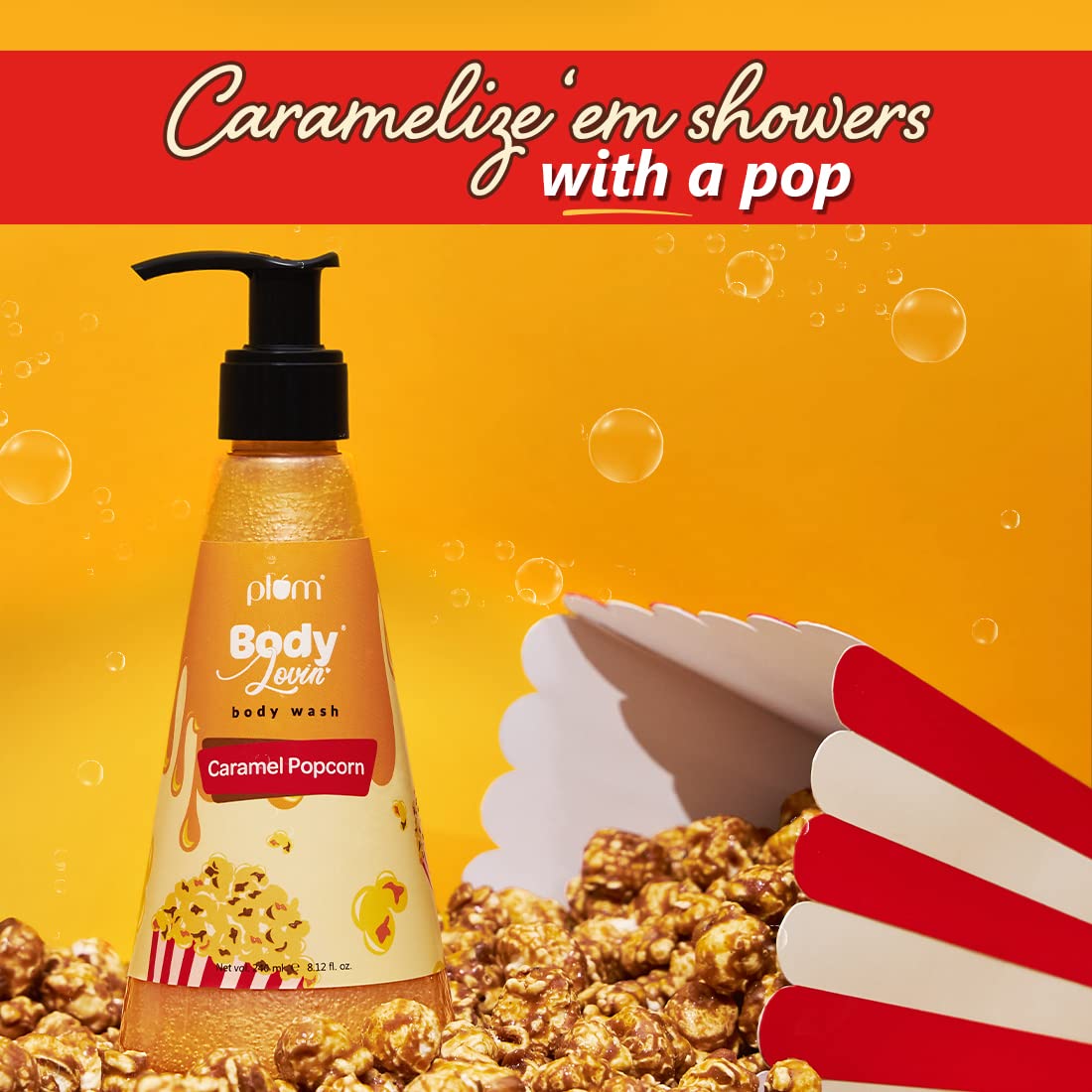Plum BodyLovin' Caramel Popcorn & Chill Gift Kit | Body Wash | Hand Cream | Scented Candle | Gift Set | Valentine's Day Gift