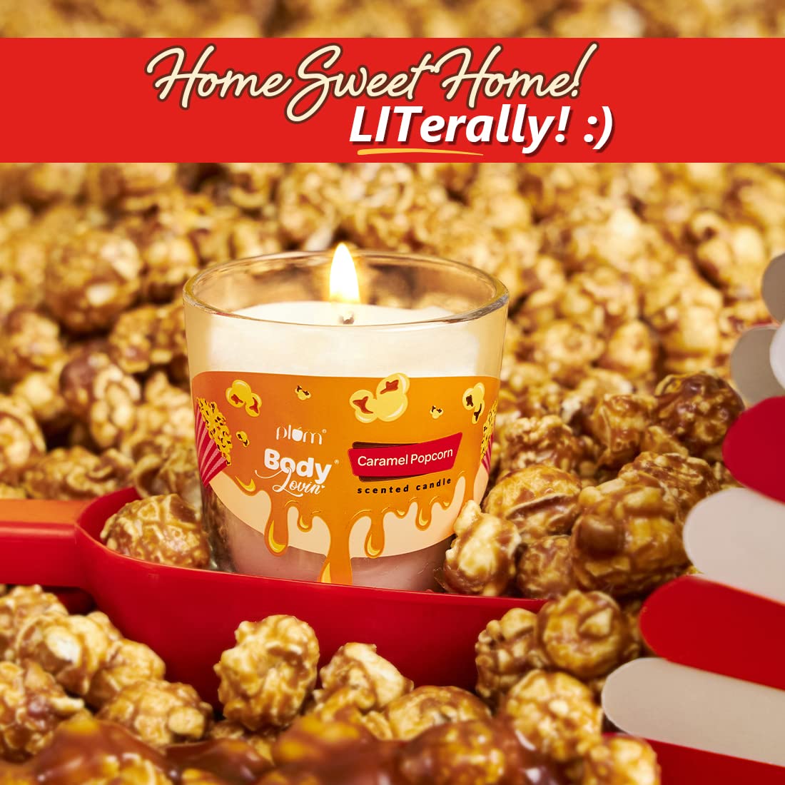 Plum BodyLovin' Caramel Popcorn & Chill Gift Kit | Body Wash | Hand Cream | Scented Candle | Gift Set | Valentine's Day Gift