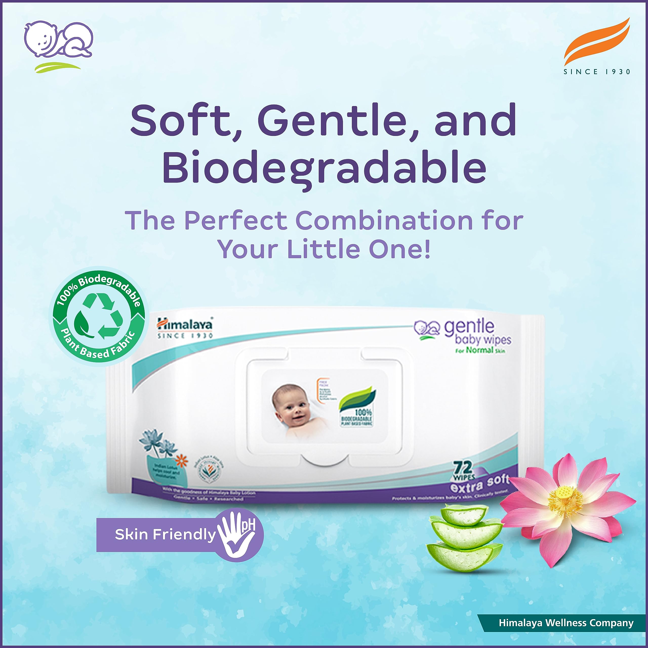 Himalaya Gentle Baby Wipes, 72 Wipes