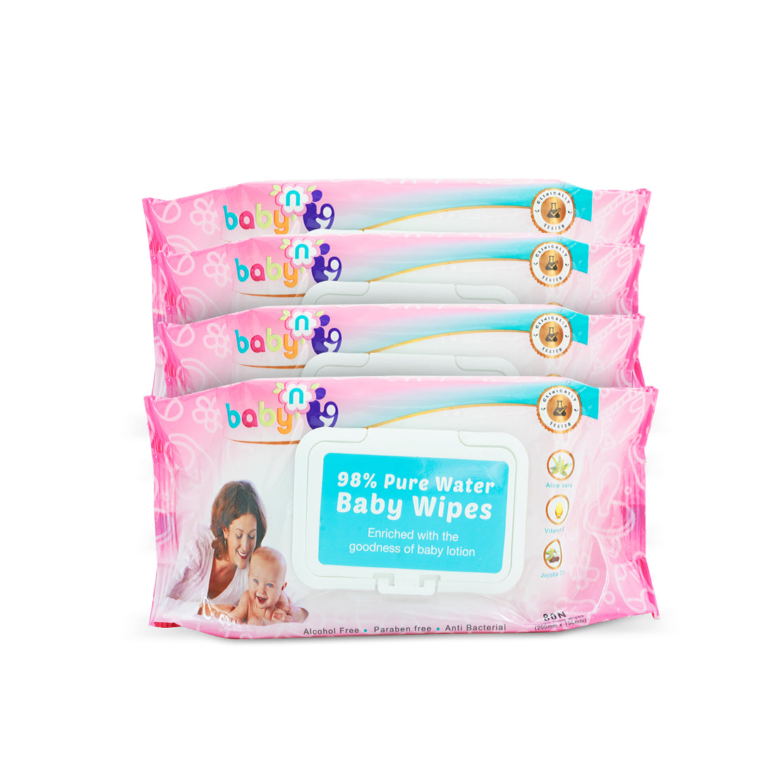 98% Pure Water Baby Wipes - Pack of 4