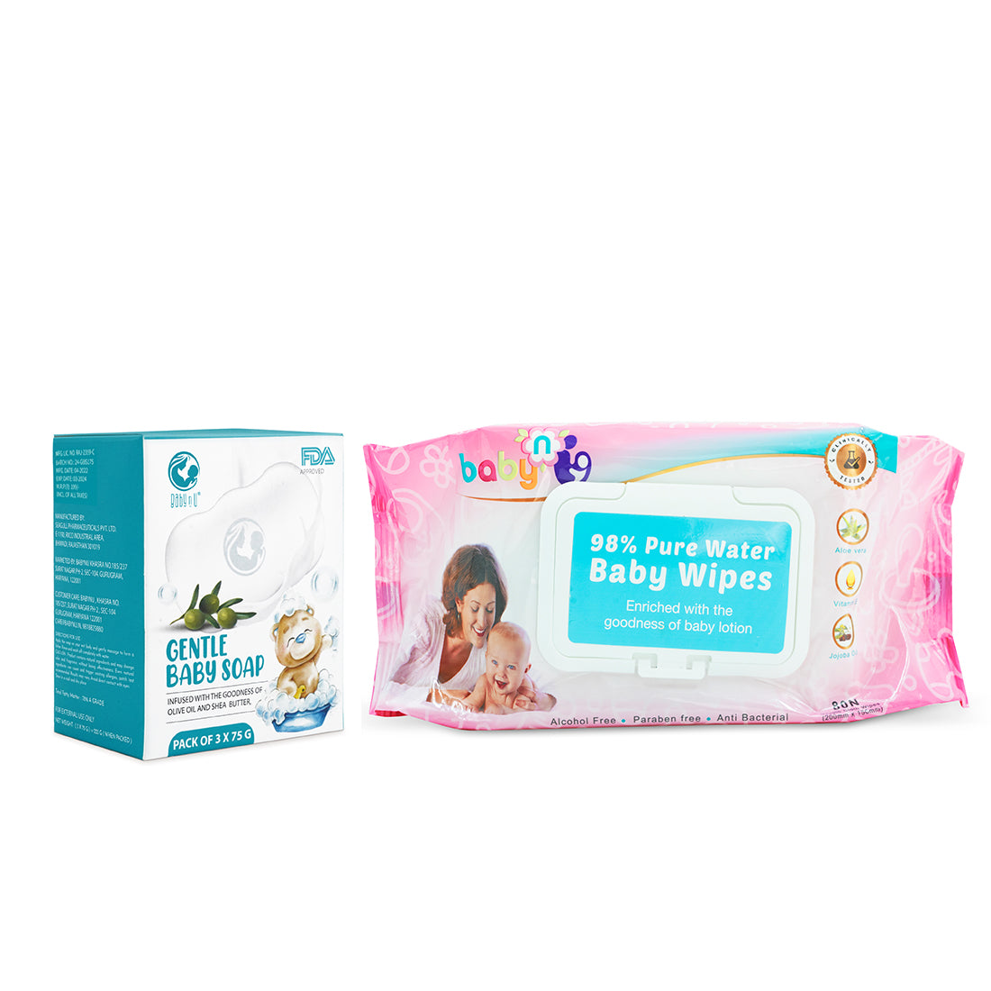 Moisturizing Soap Bar and 98% Pure Water Baby Wipes Combo